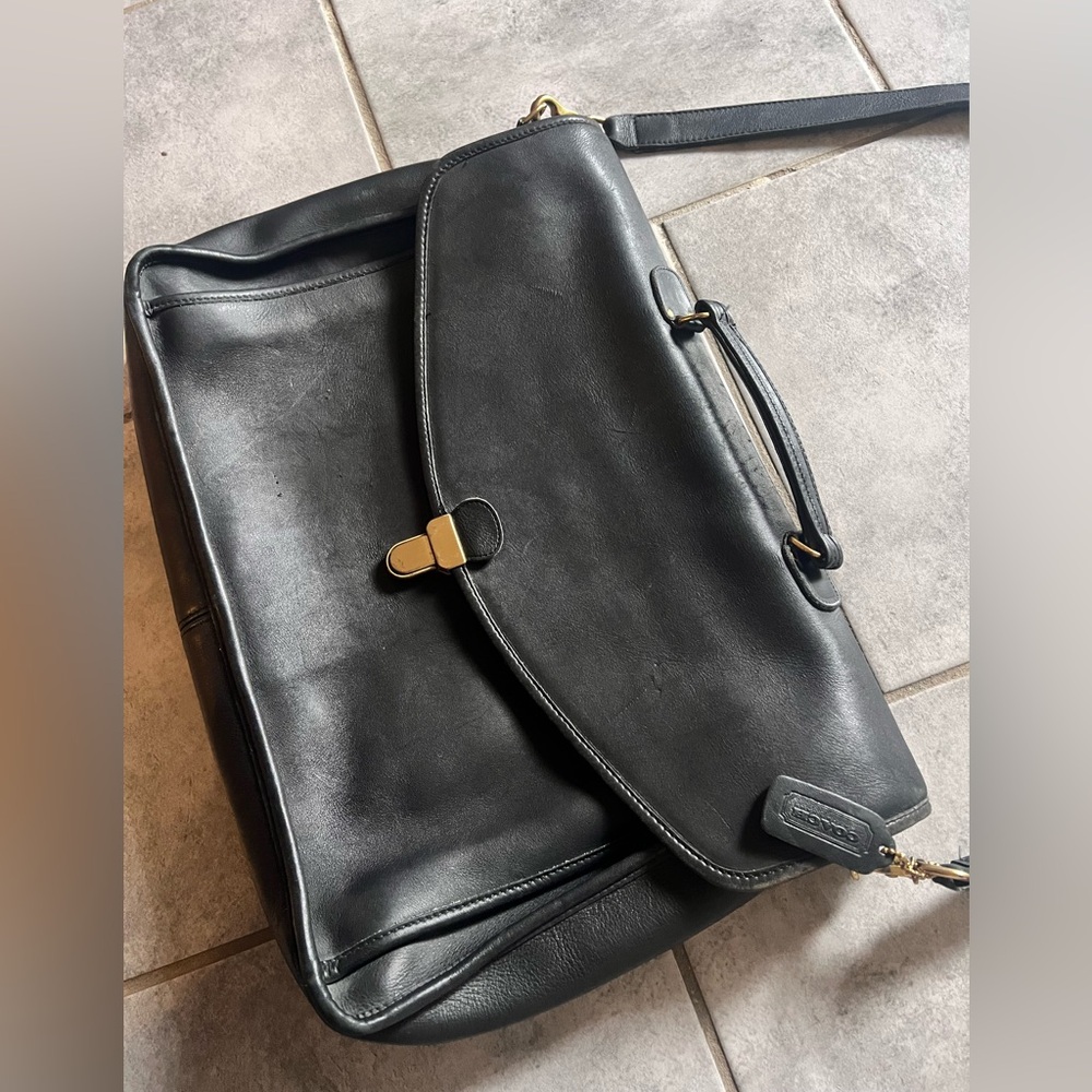 Vintage Coach Morgan Black Leather Briefcase with Coach Storage Bag - Picture 2 of 8